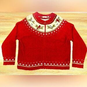 Vintage Croft&Barrow Women's Wool Silk Angora Cardinal Embroidered Cardigan - PL
